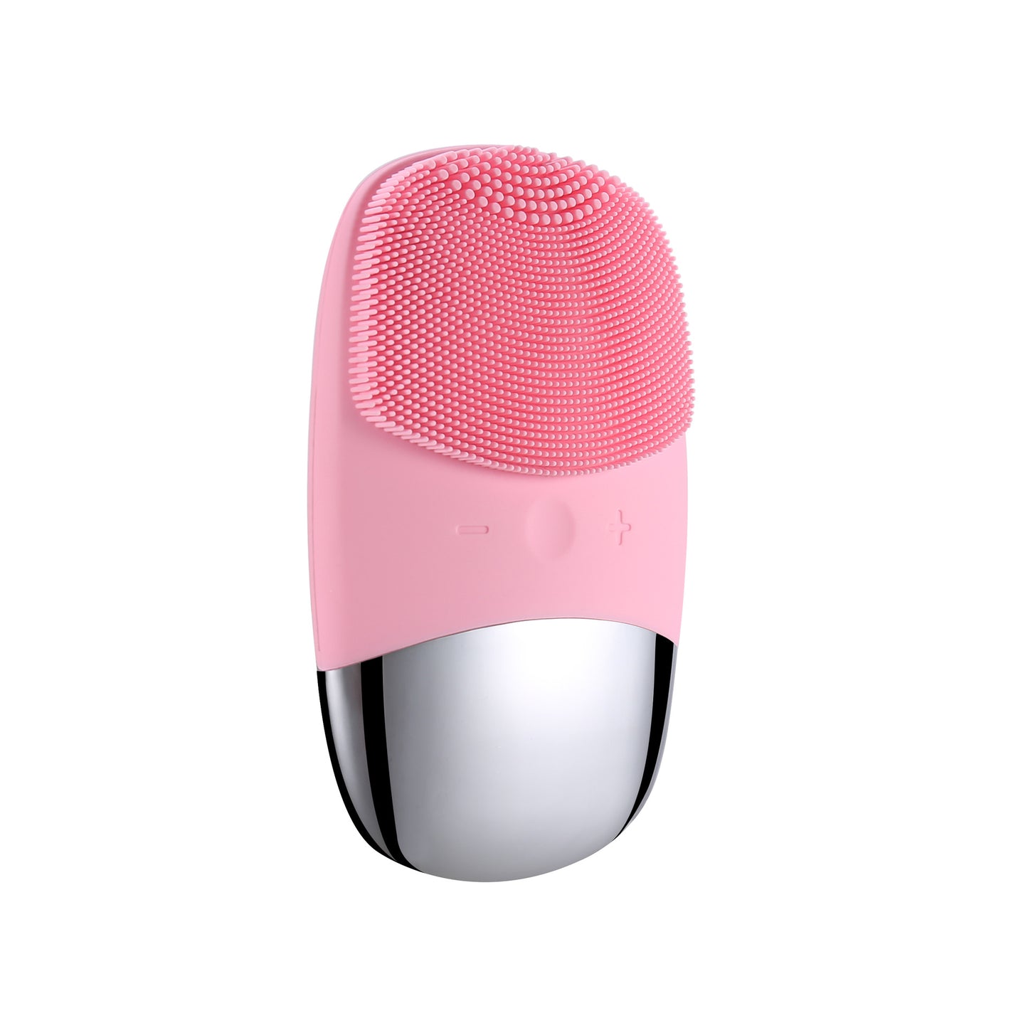 Sonic silicone facial cleansing brush in pink with soft bristle head