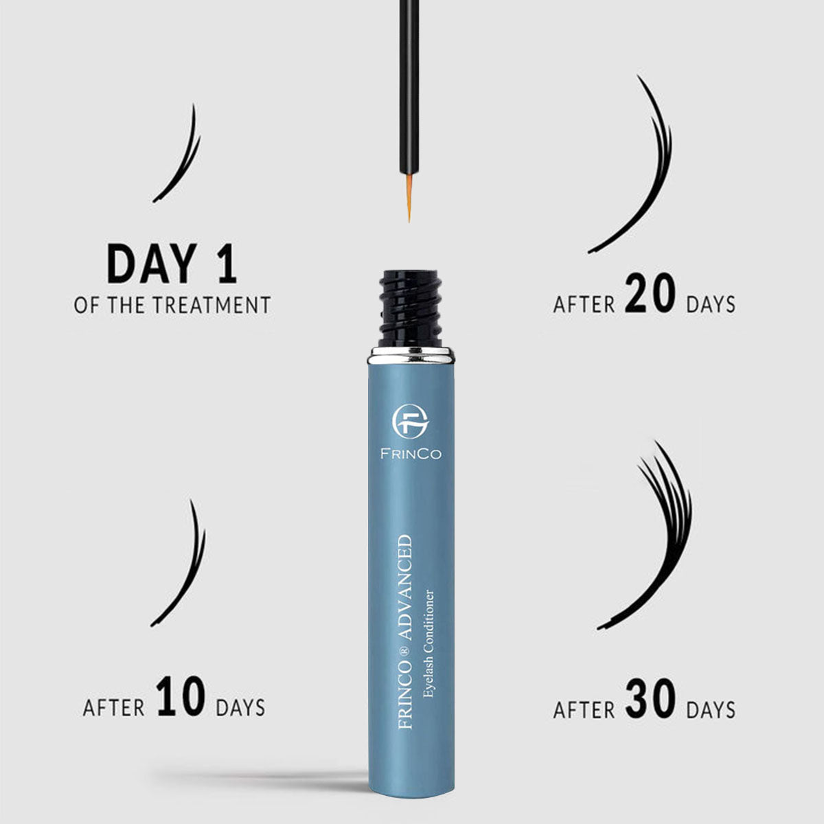 FRINCO eyelash and brow serum tube on clean background
